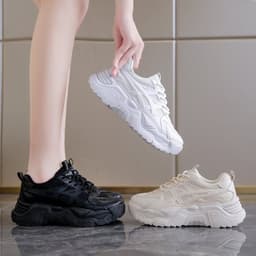 image-Trendy Lightweight Breathable Dad Shoes - Beige, Women's Sports Running Lace-Up