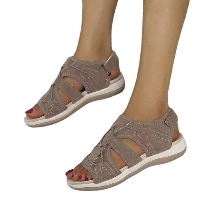 image-Roman Sandals Women Velcro Round Toe Pink Size 43
