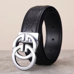 image-Men's Genuine Leather Belt - Black Smooth Buckle