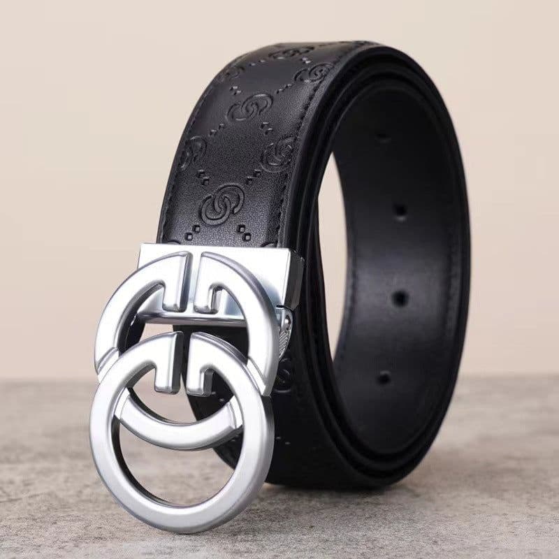 image-Men's Genuine Leather Belt - Black Smooth Buckle