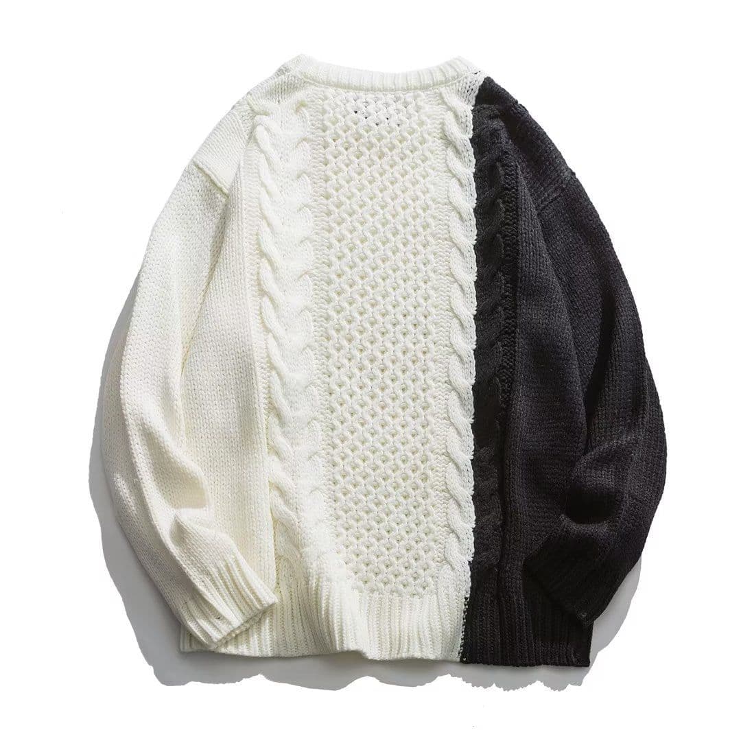 image-Couple Sweater - Color Block Knit Dark Style