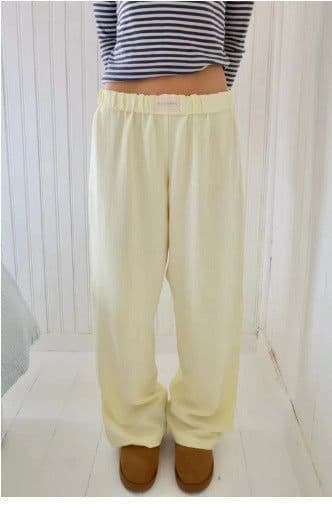 image-Women's Striped Wide-leg Trousers - Light Blue Casual