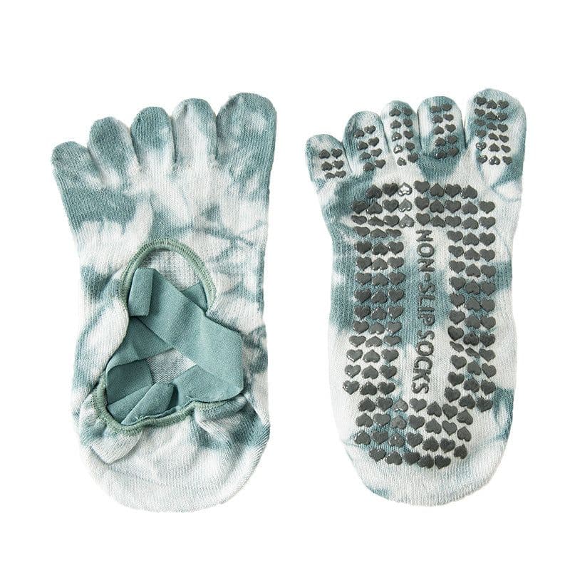 image-Women's Tie-Dye Five-Toe Yoga Socks - Non-Slip Cotton