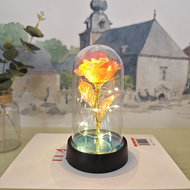 image-Gold Foil Rose in Glass Dome - Preserved Flower Decor