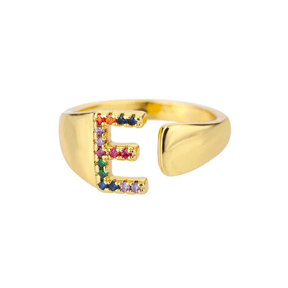 image-Retro Zirconia 26 Letter Adjustable Ring - Personalized Fashion Design