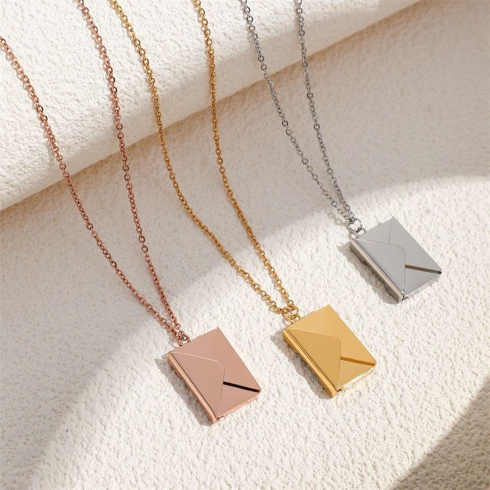 image-Titanium Steel Envelope Necklace - Custom Engraving