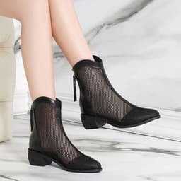 image-Shanli Dadi 2023 Mid-Calf PU Mesh Boots - Off White, High Heels