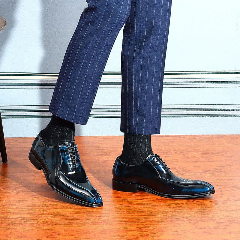 image-Douyin Explosive Business Leather Shoes Men's Genuine Leather Polaris Glossy Pointed Toe Oxford Shoes Lace-up Formal Men's Shoes Wholesale