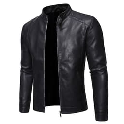 image-Men's Black PU Leather Motorcycle Jacket