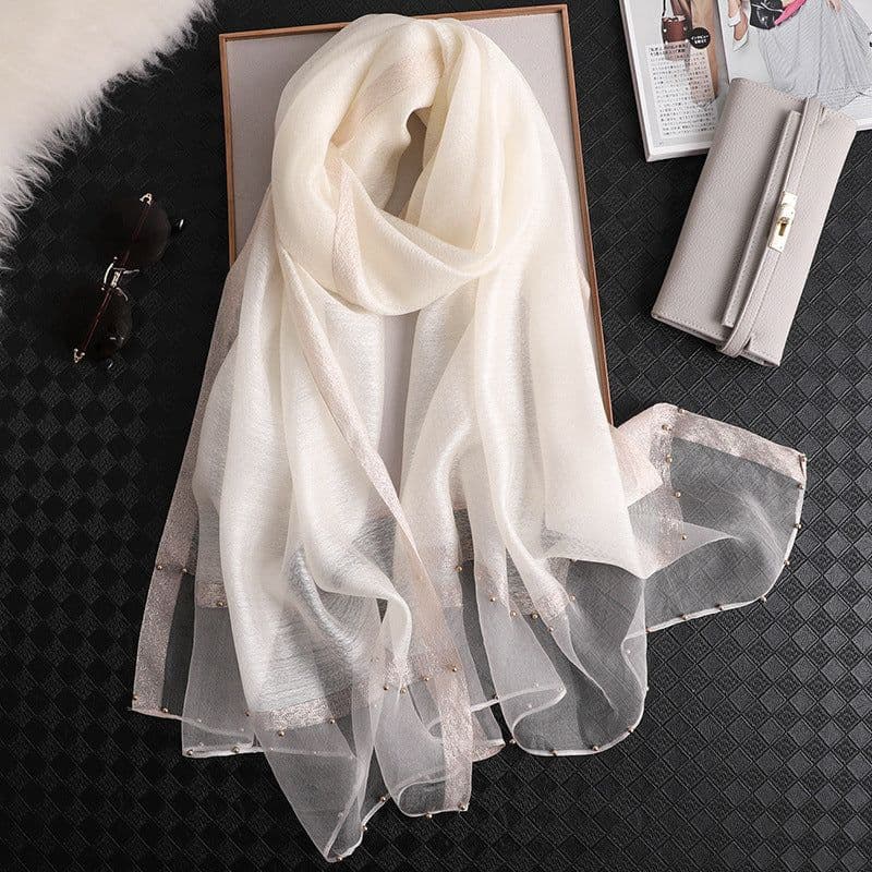 image-Beach Sunscreen Beading Scarf - Women 65*185cm, Thin Wool Blend Shawl (65 characters)