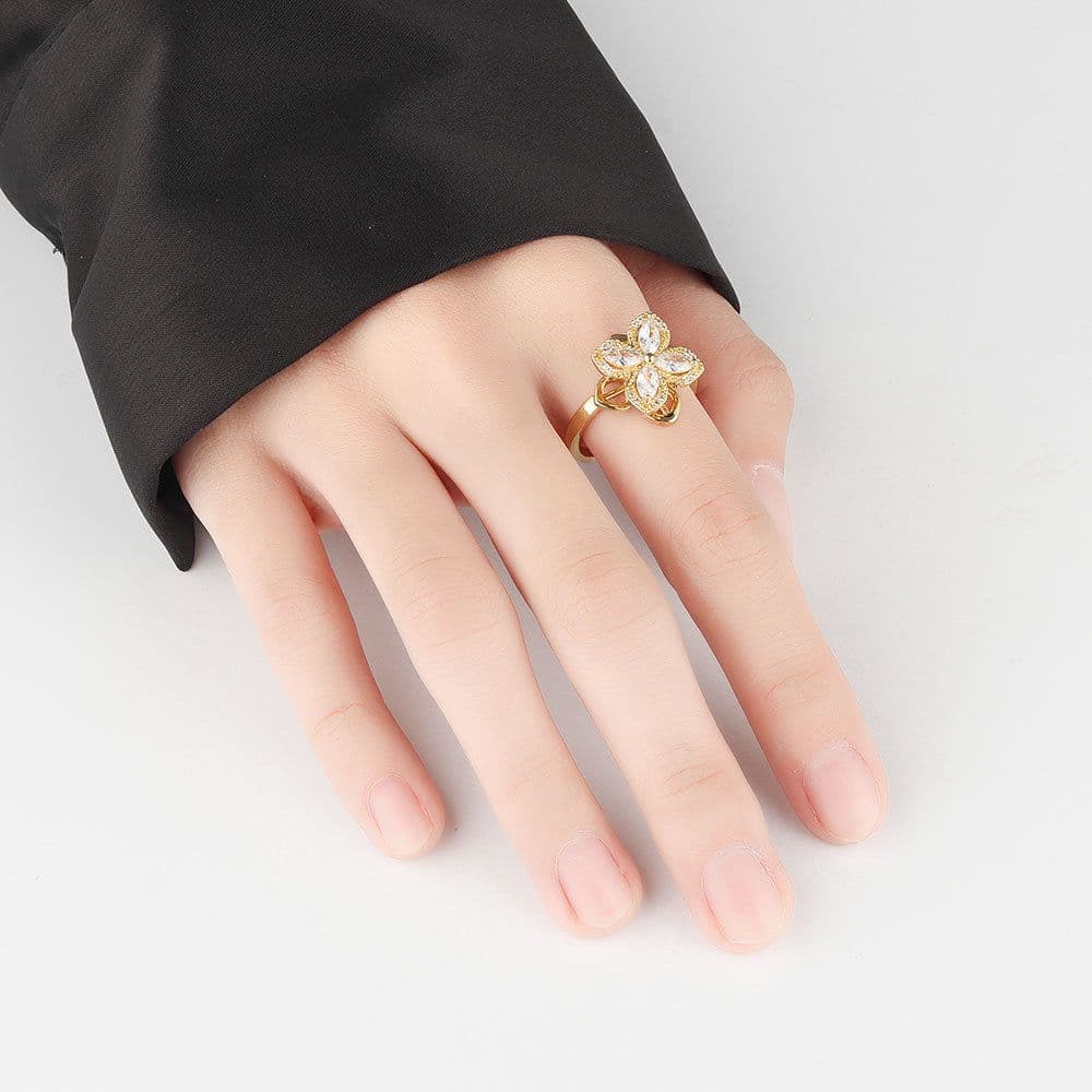 image-Fashion Zircon Rotatable Ring - Golden Copper Adjustable Jewelry