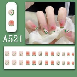 image-Summer fresh, sweet and cool style manicure, wearable nail pieces, French line blending, removable fake nail pieces, finished products wholesale