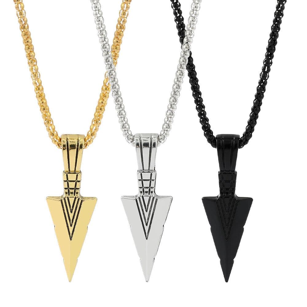image-Cross-border European and American personality triangle spearhead men's necklace retro arrow necklace pendant jewelry accessories