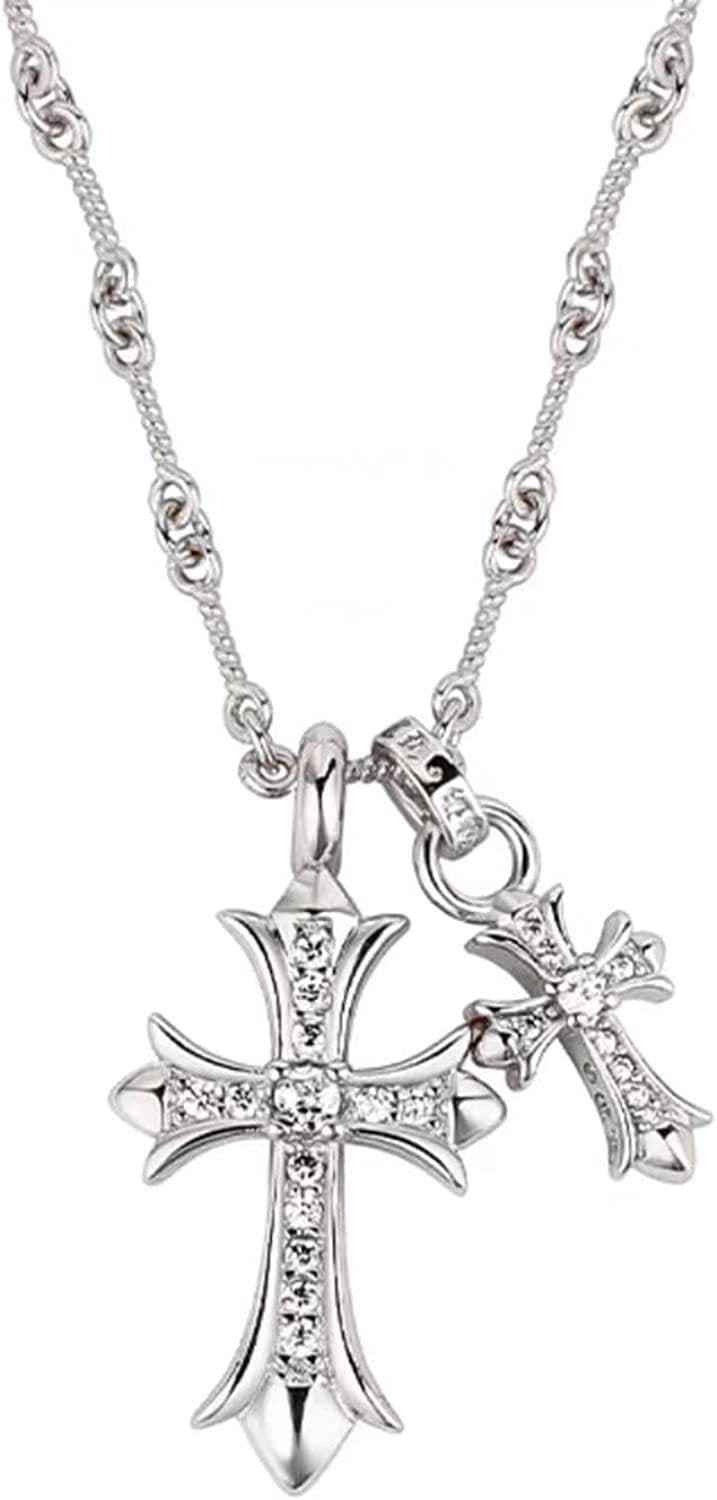 image-Crowe Necklace Cross Diamond Double Cross Pendant Gold-plated Men and Women Couple Necklace Sydney Same Style Jewelry