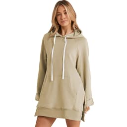 image-Women's Hooded Sweatshirt - Solid Color Mid-Length Loose Fit
