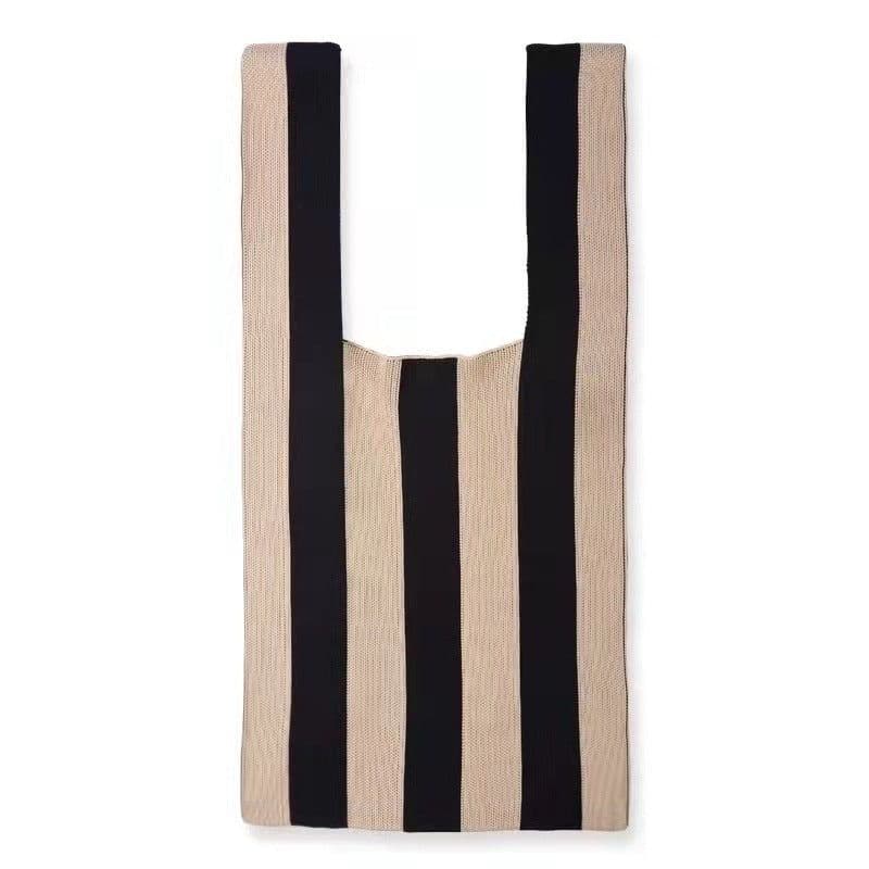 image-2021 Japan and South Korea cross-border checkerboard contrast color knitted shoulder tote bag woven tote bag shoulder underarm bag women