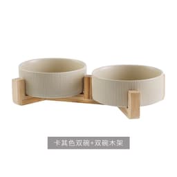 image-Hangyi Ceramics Double Bowl Pet Dish - Wooden Frame, Anti-Knock - 24 Pack