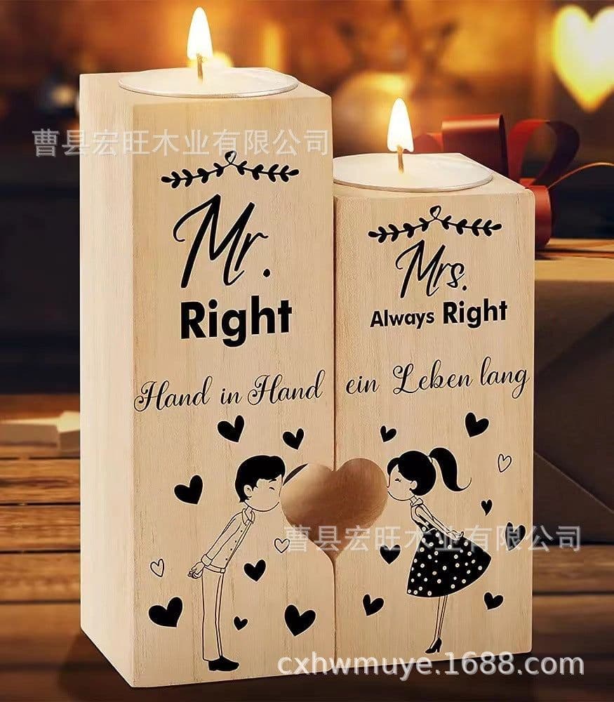 image-Cross-border New Products Mother's Day Home Decoration Atmosphere Decoration Heart-shaped Candle Table Wax Table Cross-border Wooden Decoration