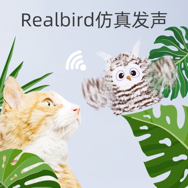 image-Fofos Intelligent Owl Cat Toy - Plush Bird Simulation Automatic Amusing