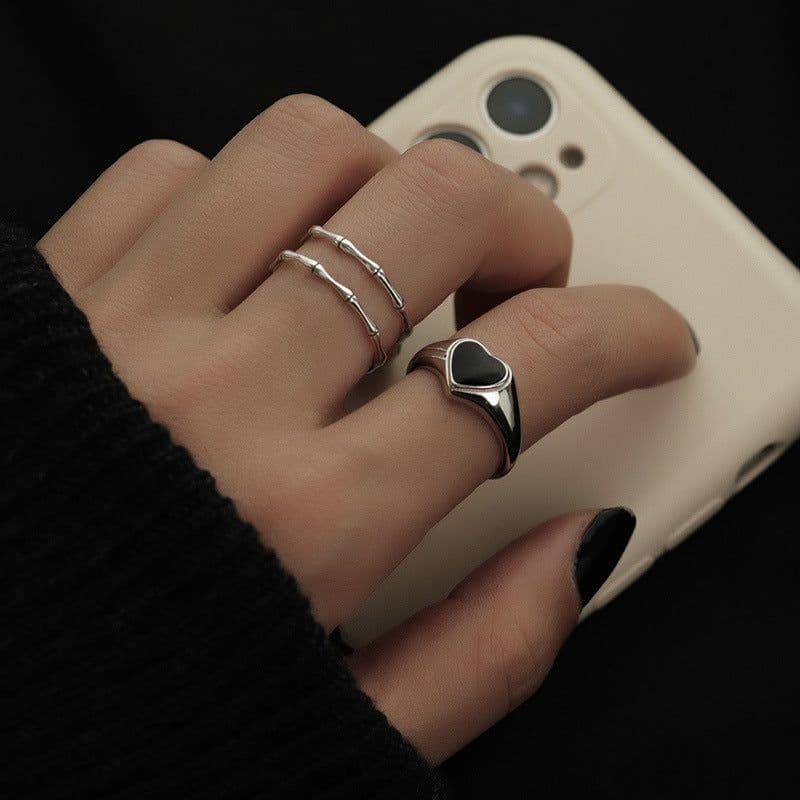 image-s925 sterling silver double-layer bamboo ring female chic cold wind retro minimalist design high-end opening index finger ring