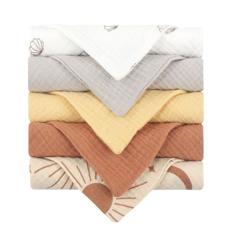 image-Baby Muslin Cotton Handkerchiefs 5pcs - Face Wipes Bibs