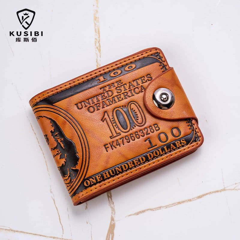 image-US dollar wallet personalized magnetic buckle pressure change hundred dollar short wallet PU leather coin purse