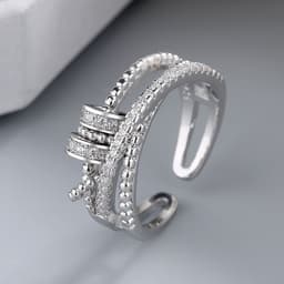 image-Zircon Ring - White Gold Adjustable Geometric Open