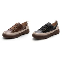 image-Retro Cowhide Women's Low-top Flats - Black 35-43