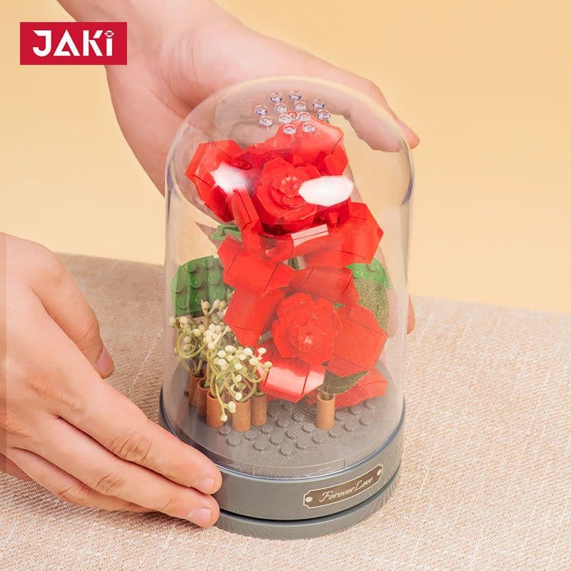 image-Jiaqi Music Box Building Blocks Rose 200-400pcs Toy Ornaments JK2675