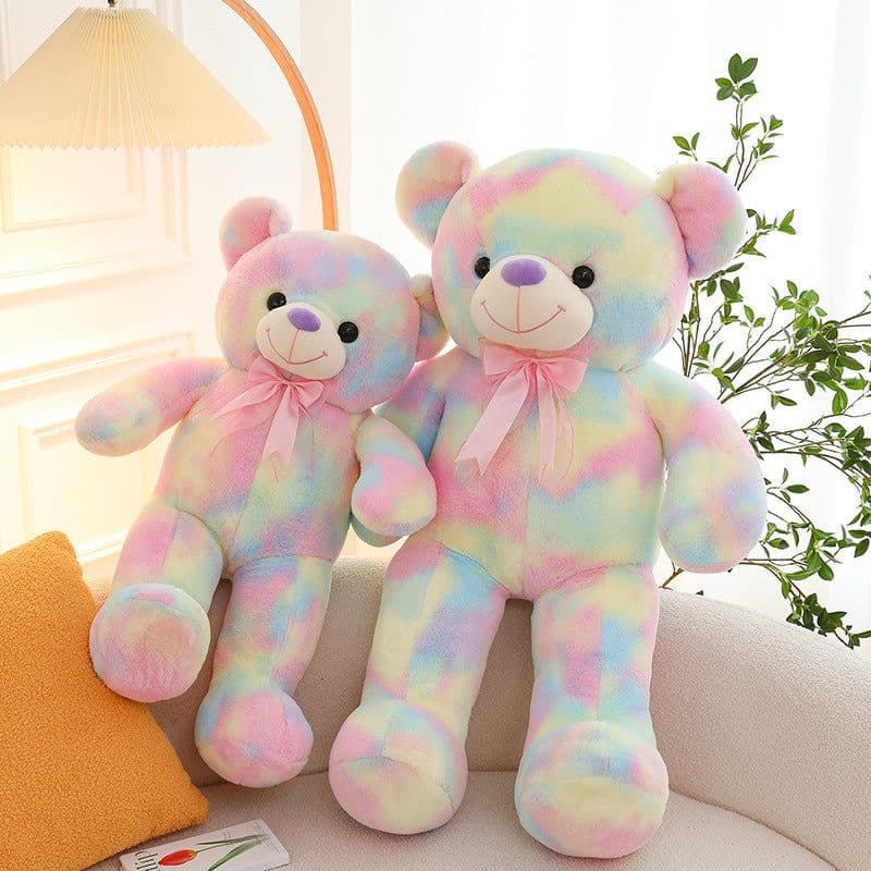 image-Colorful Large Teddy Bear Doll - Plush Hug Rainbow Bear Gift, 30cm