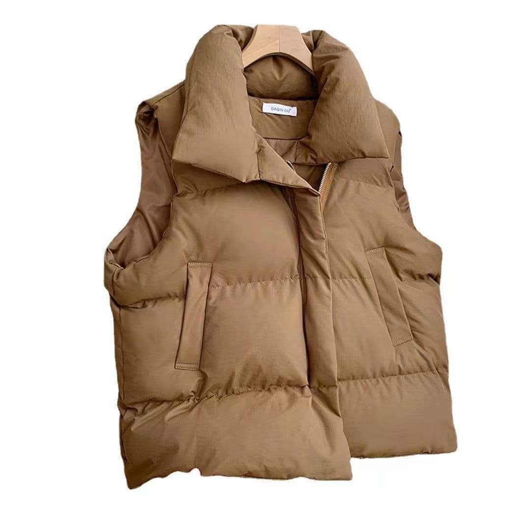 image-Cotton vest women's 2022 autumn and winter Korean version of the small fragrance stand-up collar new sleeveless cotton vest vest wearing vest jacket trendy