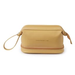 image-Portable Cosmetic Bag - Black PU Leather Pillow