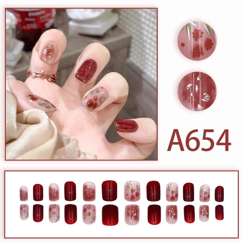 image-Autumn and winter gentle and pure desire simple style wearable manicure patches short, medium and long style white removable fake nail patches