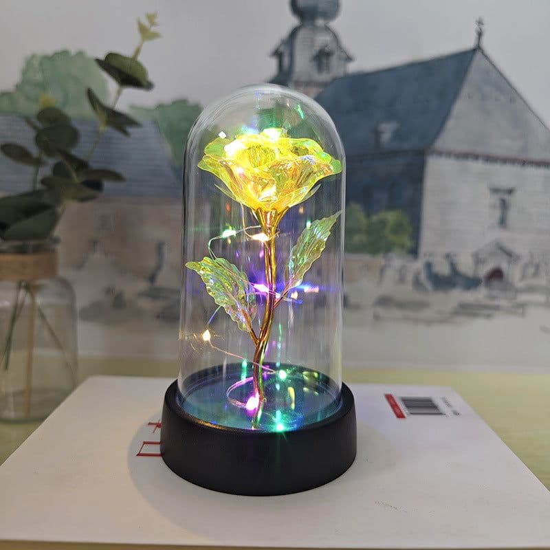 image-Gold Foil Rose in Glass Dome - Preserved Flower Decor
