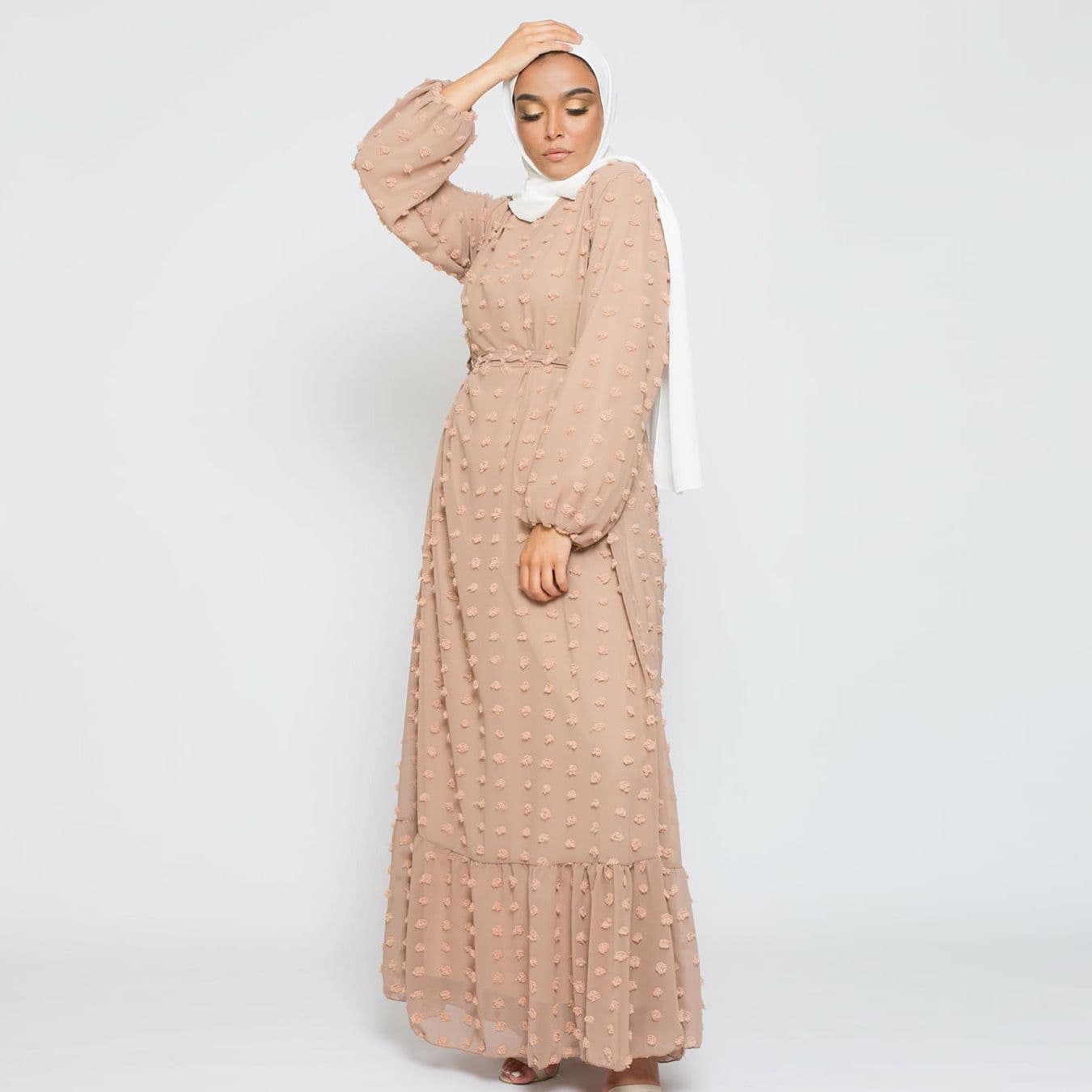 image-M136#LAZADA Foreign trade cross-border women's dress three-dimensional jacquard Muslim Middle East mopping dress