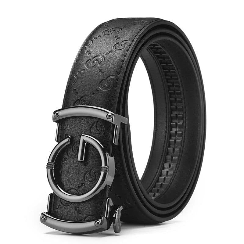image-Men's Leather Belt Automatic Buckle GG Gun-CC