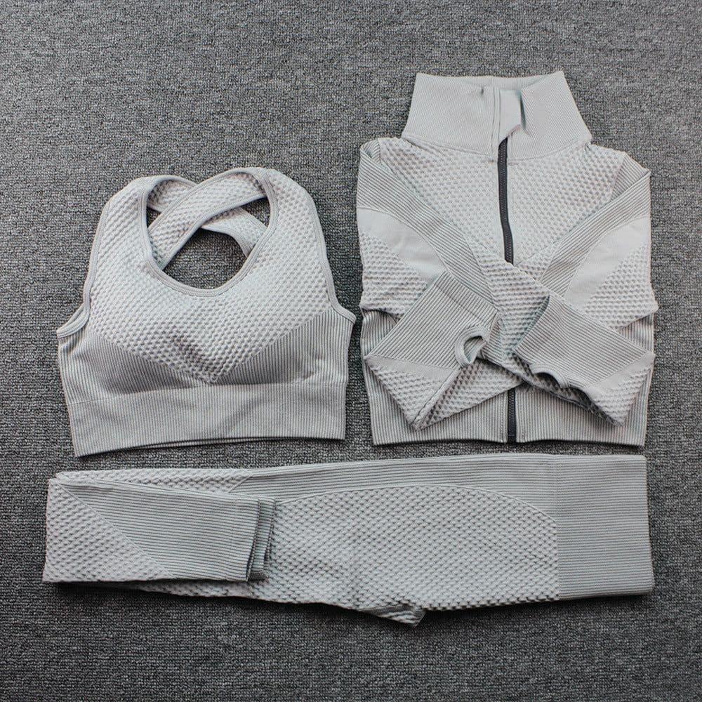 image-Hua Er Yuan Yoga Running Set - Blue Three-Piece Slim Fit, XL