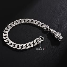 image-Cuban Chain Bracelet - Men's Silver Snake Trendy Hip-Hop