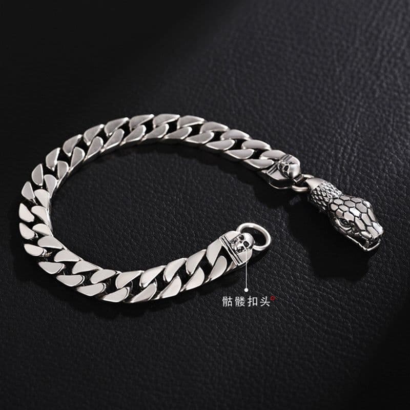 image-Cuban Chain Bracelet - Men's Silver Snake Trendy Hip-Hop