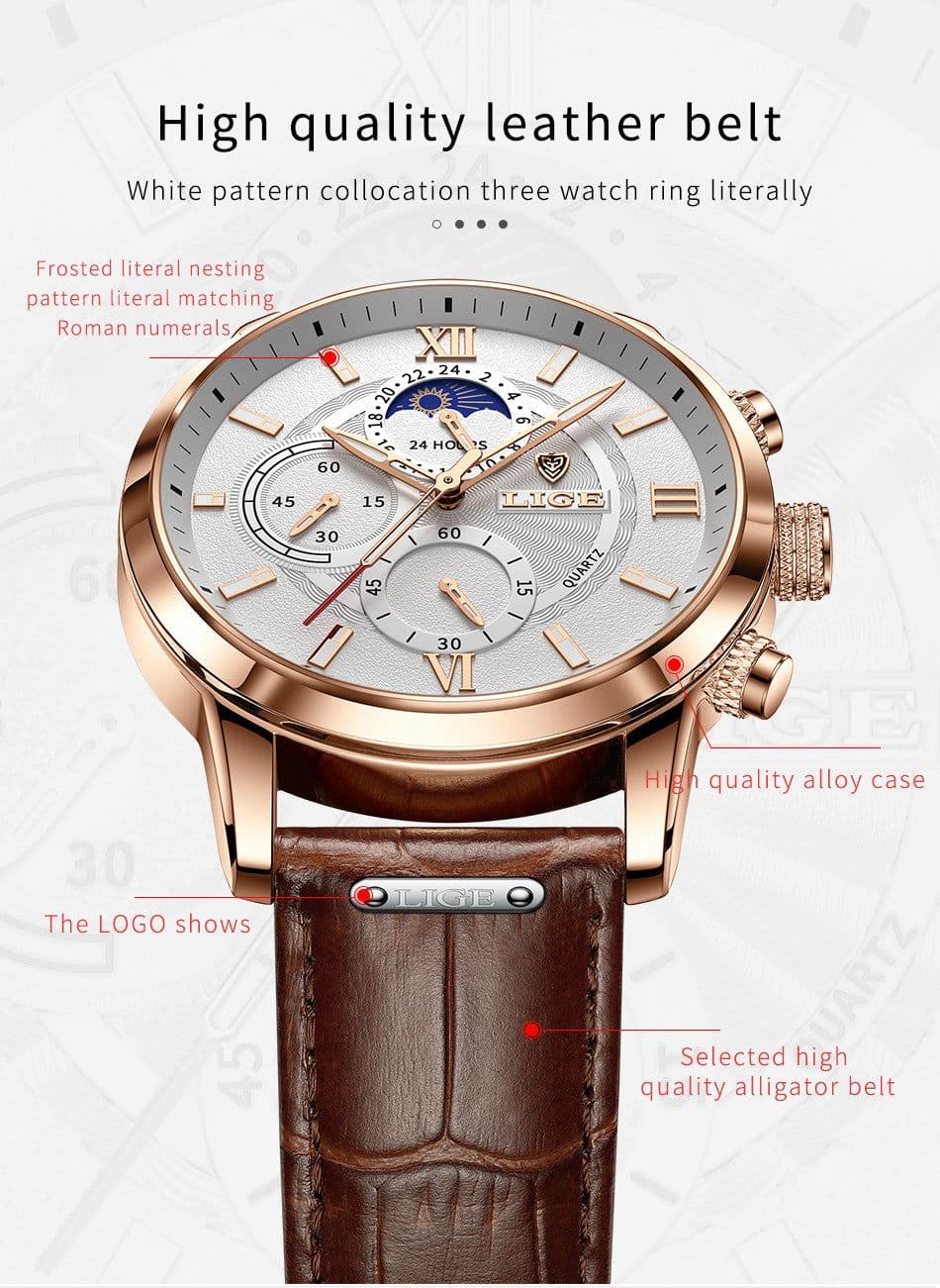 image-Lige Quartz Chronograph Watch - Business Style