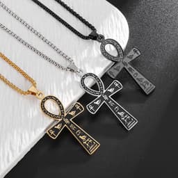 image-Egyptian Ankh Cross Titanium Steel Necklace - Unisex Silver Jewelry
