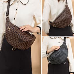 image-Women's Printed PU Crossbody Chest Bag - Large Capacity