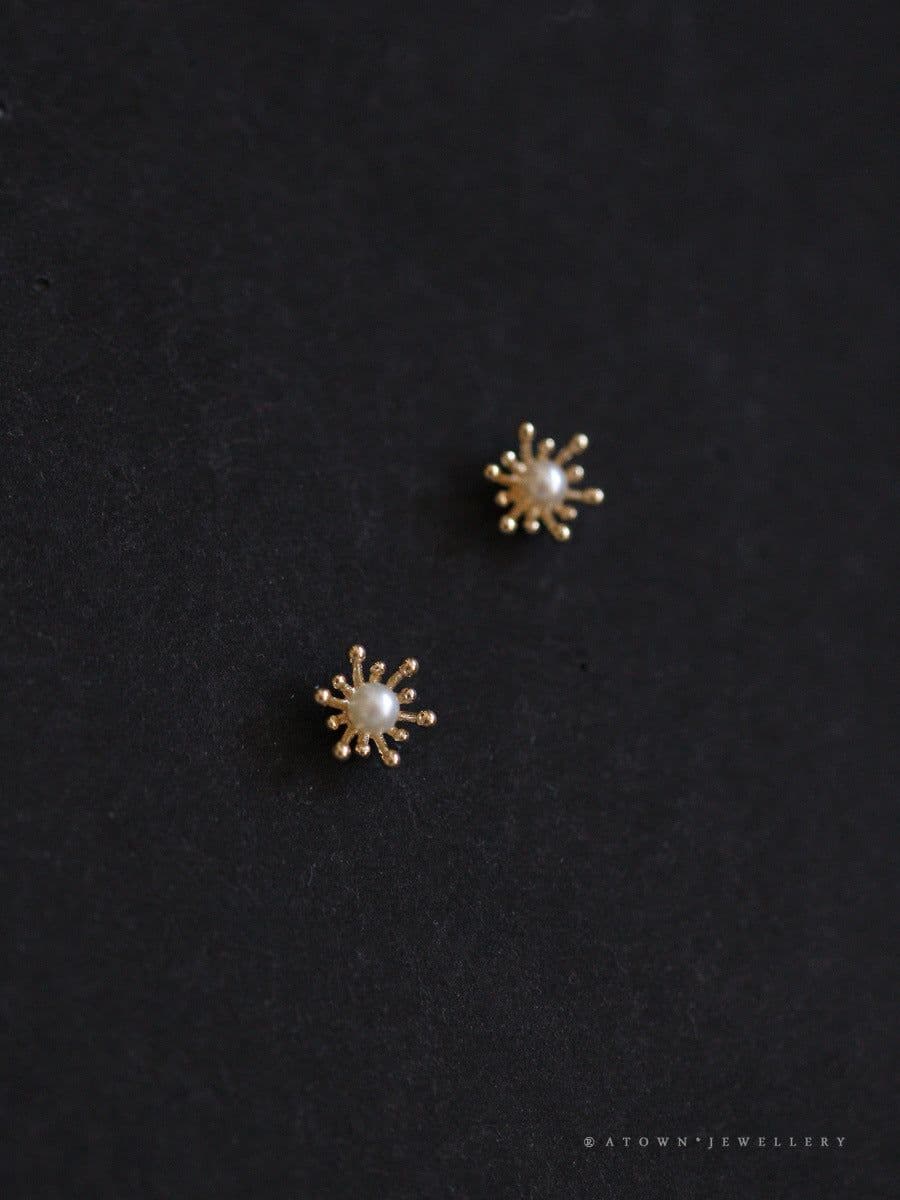 image-Sterling Silver Plated 14K Gold Stamen Flower Earrings for Women