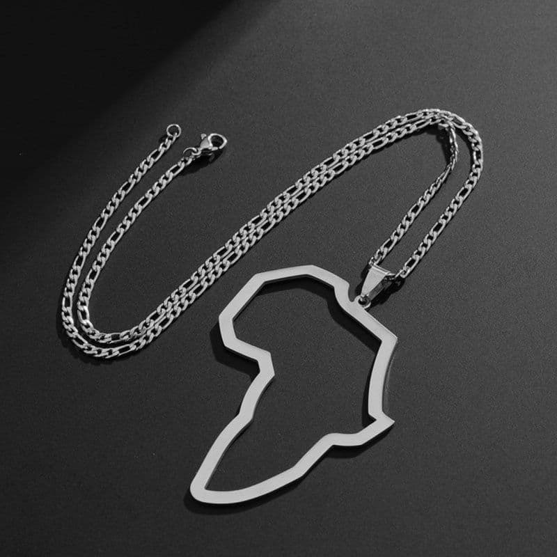 image-European Retro Hip-Hop African Map Necklace, Stainless Steel, 21-50cm Adjustable