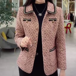 image-Autumn clothes, small fragrance, loose coat, women's new western style, age-reducing, belly-covering top, middle-aged mother's woolen coat