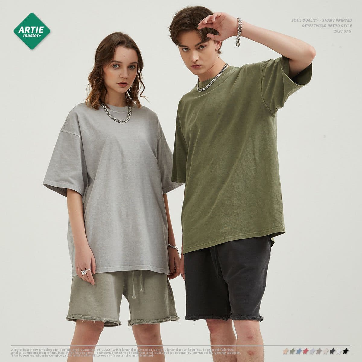image-Artie Men's T-Shirt 250G Washed Gray Green XXL
