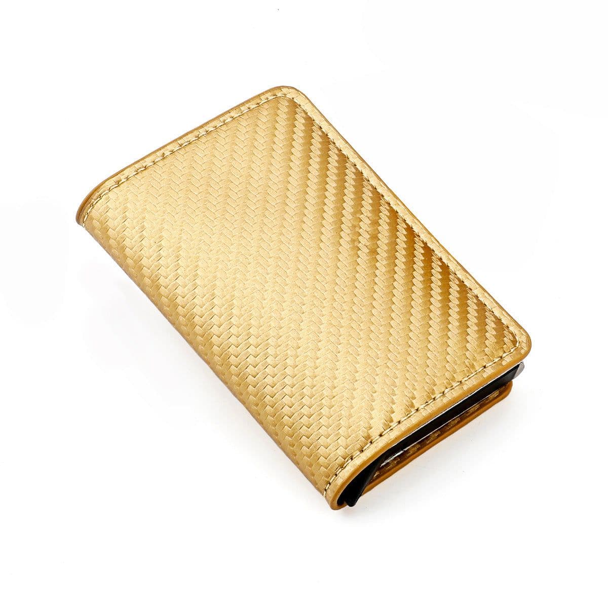 image-Amazon men's card bag straw mat pattern card holder men's business metal wallet aluminum alloy multi-card slot automatic card box
