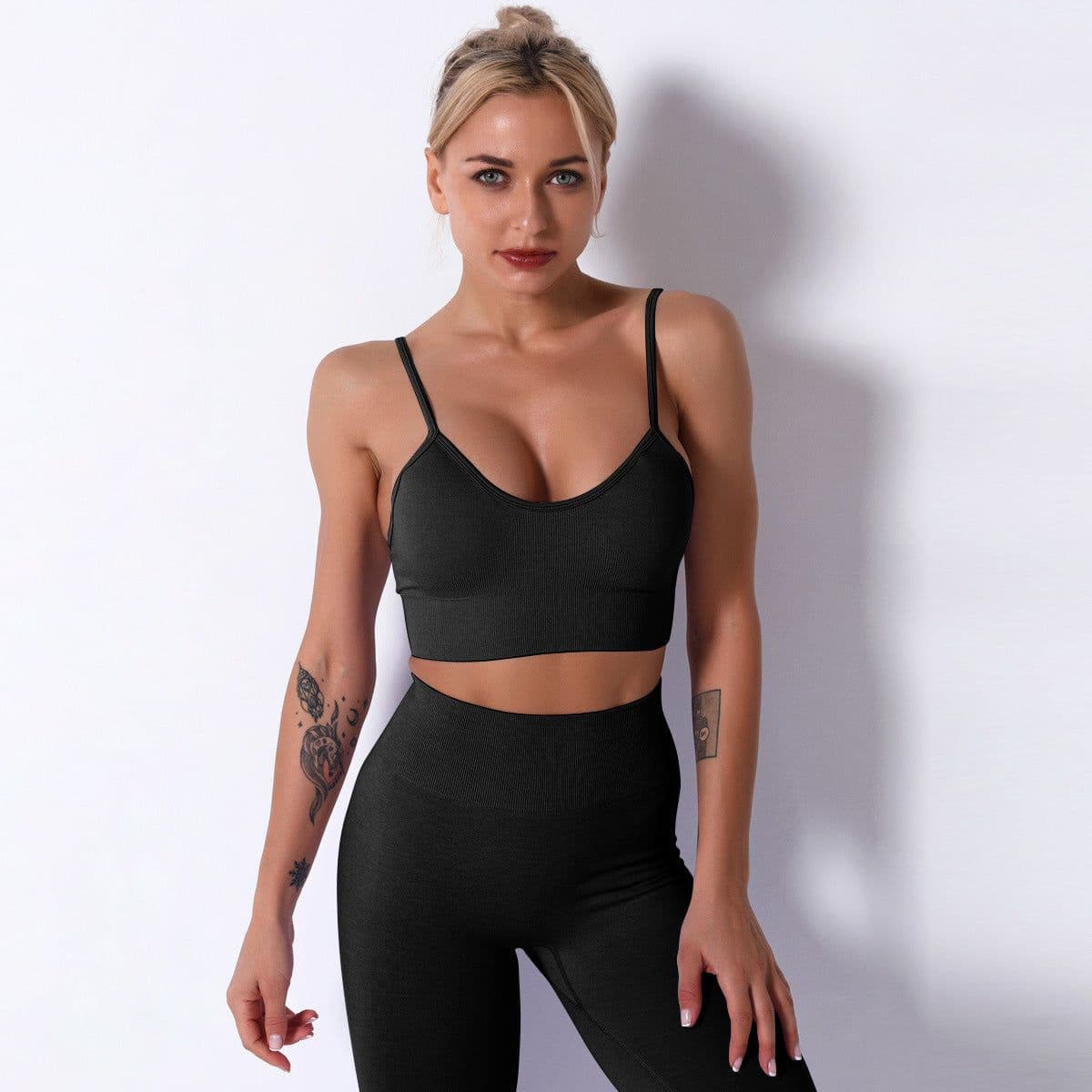 image-Nisha Women's Yoga Suit - Black Leggings Short Sleeve L