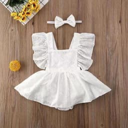 image-Girls' Romper Dress - White Solid Color Summer