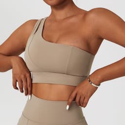 image-Zechuang Sports Bra - Nude One-Shoulder Yoga